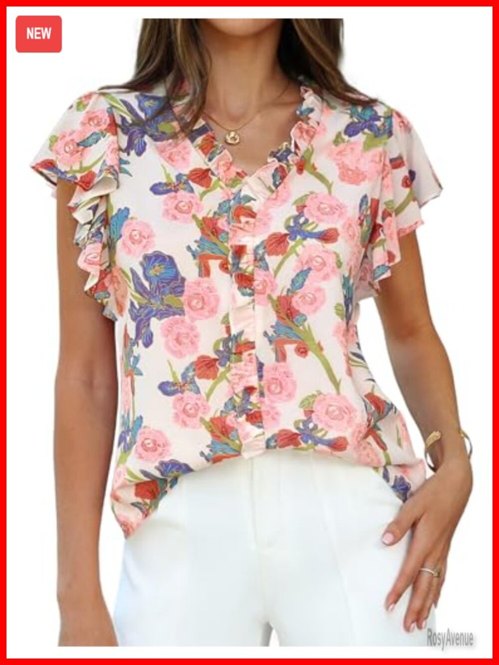 Boho Ruffle Sleeve Chiffon Blouse V-Neck Flutter Top